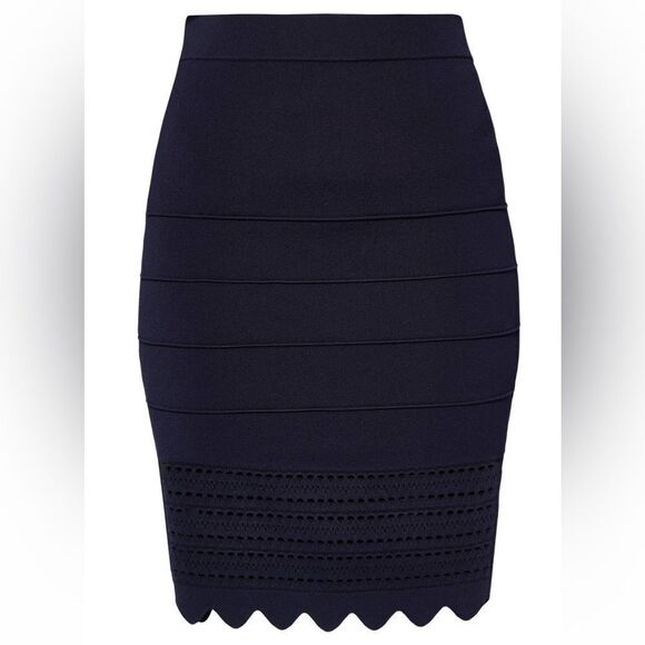 Ted Baker 5 - 12 Navy Scalloped Eyelet Knit Detail Back Zip Pencil Skirt - Picture 2 of 11